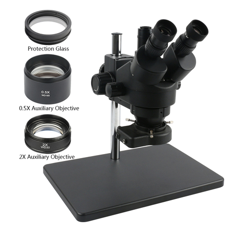 Тринокулярный стереомикроскоп с непрерывным зумом 3,5x 7X 45X 90X, кольцевая лампа 56, светодиодный кольцевой светильник для ремонта чипа телефон... ► Фото 1/6