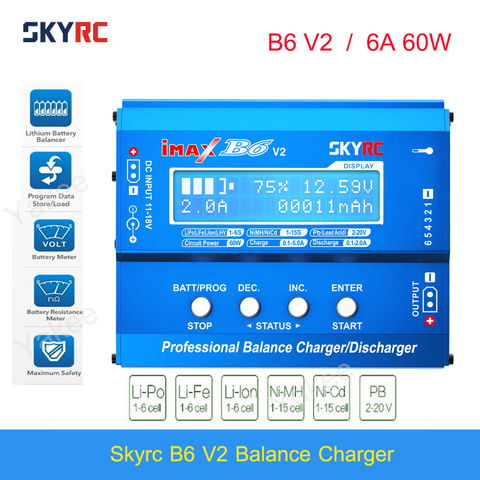 Балансирующее зарядное устройство SKYRC IMAX B6 V2, зарядка для DJI Mavic TB4X NiMH NiCD LiHV NiCd PB Li-Ion аккумуляторов, 6A 60 Вт ► Фото 1/6
