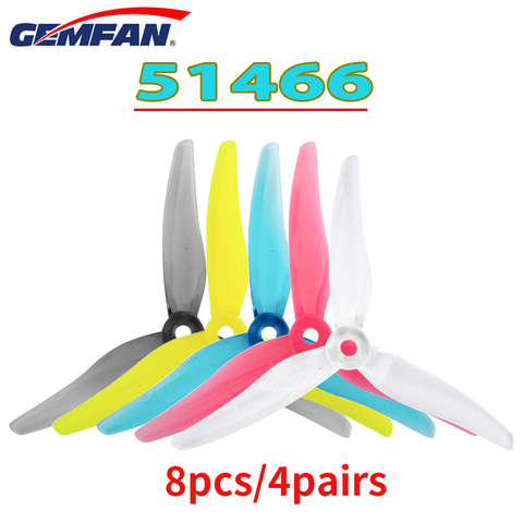 8 шт./4 пары Gemfan 51466 5 дюймов 3 Лопасти Tri-Blade FPV пропеллер реквизит CW CCW Для Sunnysky EMAX T-motor 2205-2306 бесщеточный двигатель ► Фото 1/6