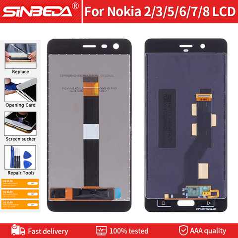 Оригинальный ЖК-дигитайзер для Nokia 2, 3, 5, 6, 7, 8, ЖК-дисплей, сенсорный экран в сборе, замена, тест ОК, для инструментов для Nokia 8, 6, ЖК-дисплей ► Фото 1/6
