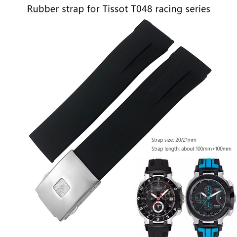 Ремешок силиконовый для часов Tissot T048 T-Race T-Sports, резиновый водонепроницаемый спортивный браслет, 21 мм, черный белый оранжевый ► Фото 1/6
