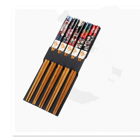 Многоразовые бамбуковые палочки для суши ручной работы из натурального дерева, 5 пар в комплекте, еда, кот, цветы, разные цвета, дерево ► Фото 1/5