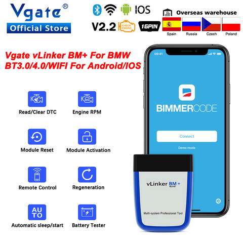 Автомобильный диагностический сканер Vgate vLinker BM + ELM 327 Bluetooth 4,0 V2.2 для BMW OBD2, Wi-Fi, OBD 2 ► Фото 1/1