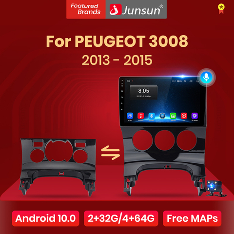 Автомагнитола Junsun V1 pro 2G + 128G Android 10 для PEUGEOT 3008 2013 - 2015 мультимедийный видеоплеер навигация GPS 2 din dvd ► Фото 1/6