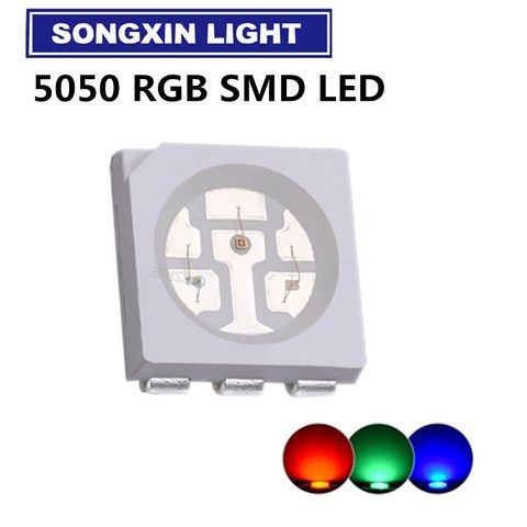 100 шт. 5050 RGB SMD/SMT СВЕТОДИОДНАЯ лампа, супер ярсветильник лампа с 3 чипами, высокое качество SMD светодиодный ► Фото 1/6