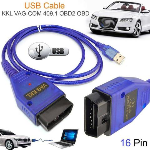 Автомобильный интерфейсный кабель USB VAG-Com 16 PIN KKL VAG-COM 409,1 OBD2 II OBD диагностический сканер Автомобильный Кабель Aux ► Фото 1/6