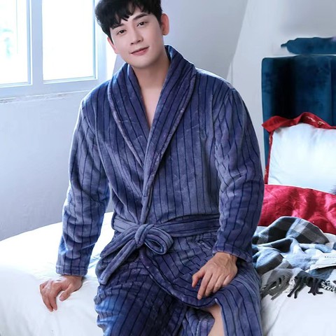Мужской фланелевый Халат-кимоно большого размера 3XL, халат, зимняя теплая одежда для сна, ночная рубашка, плотная флисовая одежда для сна из кораллового флиса, домашняя одежда ► Фото 1/5