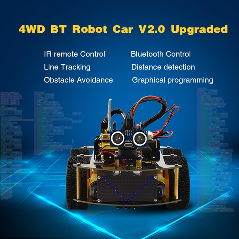 Набор для автомобиля-робота Keyestudio 4WD, обновленный V2.0 Вт/светодиодный дисплей для Arduino Robot Stem EDU/программируемый робот-автомобиль/Набор «сдела... ► Фото 1/6