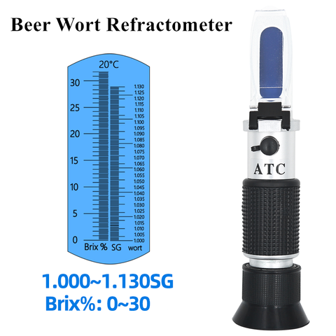 Рефрактометр Beer Wort с двойной шкалой, удельный вес 1,000-1,300 и БРИКС 0-32% ATC, сахар, пищевая Скидка 40% ► Фото 1/6