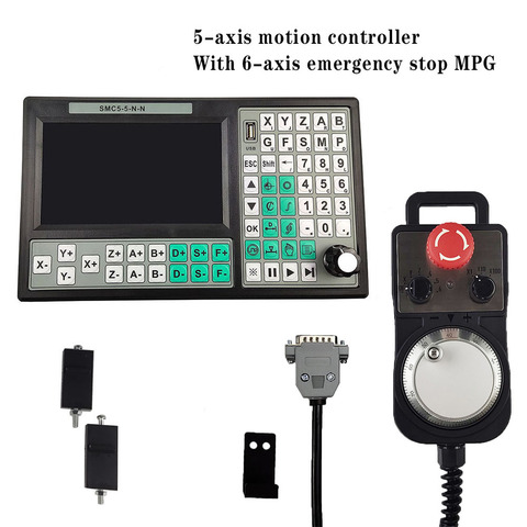 Контроллер USB SMC5-5-N-N CNC 5-осевой в автономном режиме Mach3 500 кГц г-код 7 дюймовый большой экран 6-axis аварийной остановки маховик MPG ► Фото 1/6