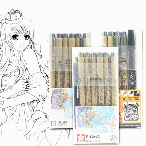 Ручка для рисования Sakura Pigma Micron Neelde, Мягкие кисти, маркеры для рисования 005 01 02 03 04 05 08 1,0 ► Фото 1/6