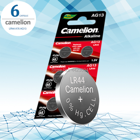 6 шт. Camelion 1,5 в 357A SR44 100% оригинальный кнопочный элемент батареи lr44 литиевые монетные батареи A76 AG13 G13A LR44 LR1154 ► Фото 1/4