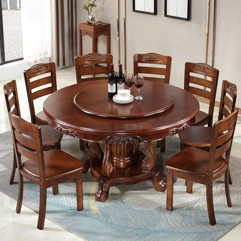 Обеденный стол из массива дерева, круглый обеденный стол в китайском стиле, большой круглый обеденный стол и стулья ► Фото 1/3