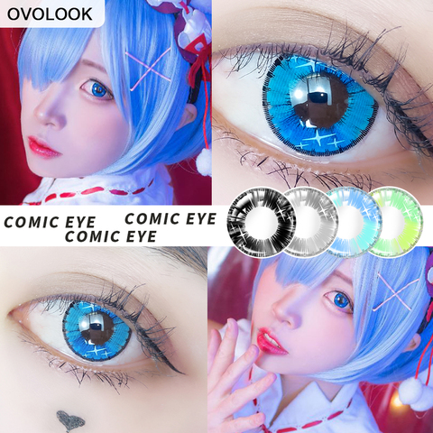 Ovoluk 1 пара цветных контактных линз для глаз, креативные линзы для глаз аниме (4 цвета, 24 разных градуса) ► Фото 1/6