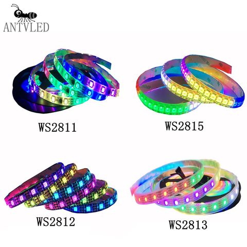 WS2811 WS2812B WS2813 WS2815 RGB Светодиодные ленты индивидуально адресуемых лента светильник 1 м/5 м, 30/60/144 светодиодов/m DC5V /12V ► Фото 1/6