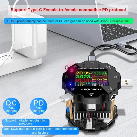 UD18/UD18L 65 Вт USB 3,0/DC/Type-C цветной тестер батареи APP электронная нагрузка 18650 индикатор емкости индикатор разряда индикатор заряда ► Фото 1/6