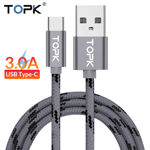 USB Type C кабель TOPK, кабель для быстрой зарядки и передачи данных для Xiaomi Redmi Note 7, Mi 9, Samsung Galaxy S9, Oneplus 6t ► Фото 1/6