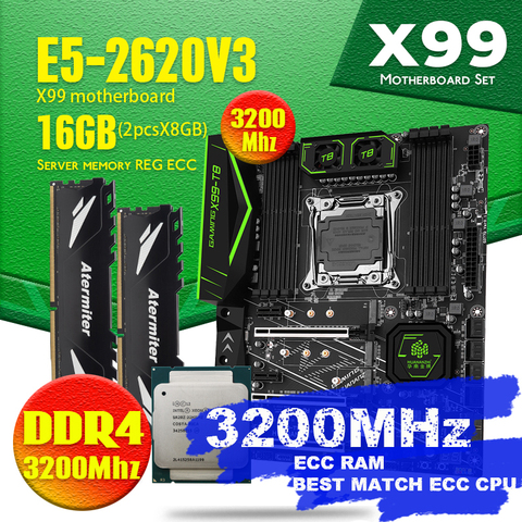 x99 комплект Комплект материнской платы atermiter X99 PC4 DDR4 D4 Xeon E5 2620 V3 LGA2011-3 CPU 2 X 16GB = 32GB 2666MHz REG ECC RECC memory PC 2011 v3 материнская плата пк игровой компьютер материнские платы оперативна ► Фото 1/5