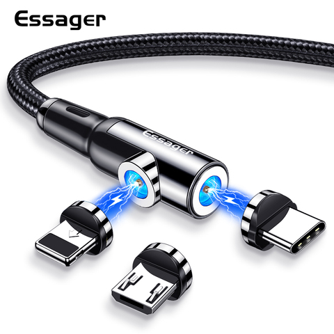 Магнитный кабель Essager Micro USB Type-C для iPhone, Samsung, магнитное зарядное устройство для быстрой зарядки Android мобильный телефон, кабель, провод, шнур ► Фото 1/6