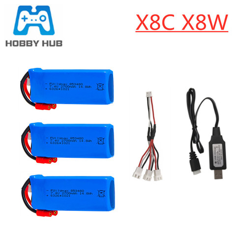 RC Lipo батарея 2s 7,4 v 2700mAh 25c и USB зарядное устройство для Syma X8C X8W X8G X8 X8HC X8HG X8HW HQ899 T70CW RC Quadcopter запасные части ► Фото 1/6