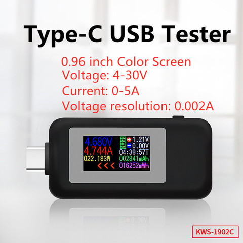 USB-тестер с цветным дисплеем, измеритель мощности и напряжения, 10 в 1, USB Type-C, 0-5 А, 4-30 в, для мобильных устройств ► Фото 1/6