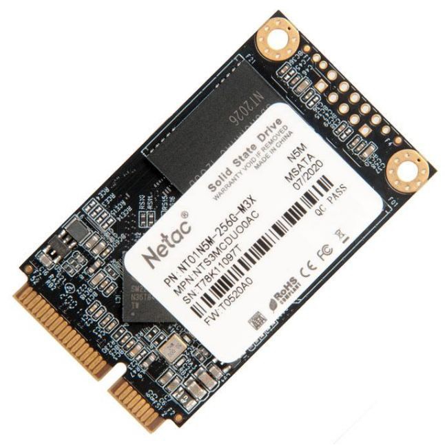 Твердотельный накопитель Netac N5M NT01N5M-256G-M3X SSD, M.2, 256Gb, mSATA, чтение: 540 Мб/сек, запись: 490 Мб/сек, TLC 3D NAND ► Фото 1/3