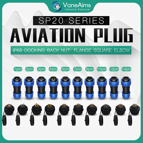 Sp20 2/3/4/5/6/7/8/9/10/11/12 Штекерный + гнездовой 20 мм круглый проводной панельный авиационный разъем, промышленное водонепроницаемое соединение ► Фото 1/6
