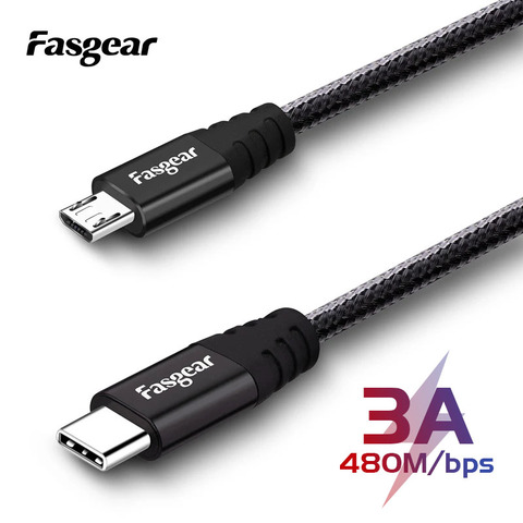 Fasgear USB C к Micro USB кабель для передачи данных зарядное устройство 3A USB кабель для Мобильный телефон Samsung Xiaomi Redmi Huawei зарядное устройство Шнур ► Фото 1/6