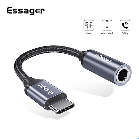 Essager USB кабель с разъемами типа C и 3,5 мм разъем переходник с внутренней резьбой для наушники гарнитура Тип C до 3,5 мм на обоих концах для подклю... ► Фото 1/6
