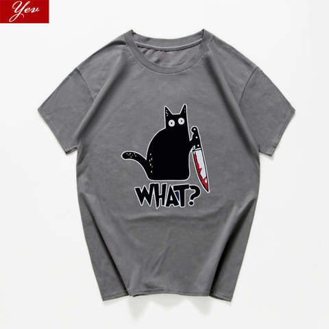Мужская футболка с ножом Cat What, Винтажная футболка с графическим котом в стиле унисекс, уличная одежда ► Фото 1/6