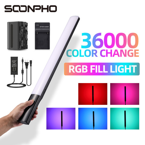 SOONPHO P20 ручной светодиодный видео светильник 2500K-8500K белый/теплый белый/RGB красочный Ice Stick светодиодный светильник с Тип-C Батарея для фотогра... ► Фото 1/6