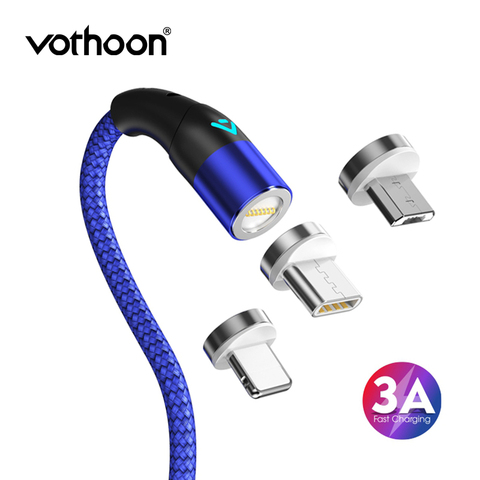 Магнитный кабель Vothoon 3A, кабель для быстрой зарядки Micro USB Type-C для iPhone 11Pro, Samsung S9, Xiaomi, магнитное зарядное устройство, кабель USB C ► Фото 1/6