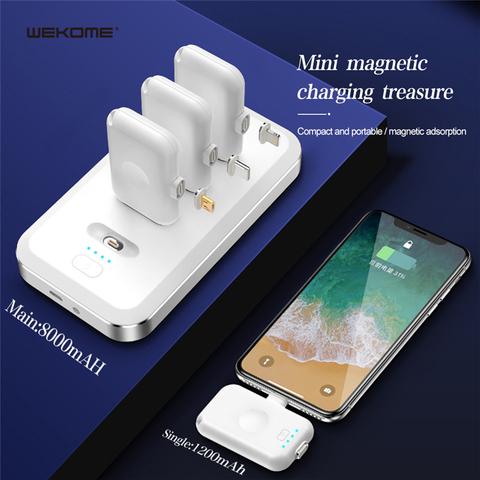 Мини Магнитный внешний аккумулятор для iPhone Micro USB Тип C 1200 мАч, мини магнитное зарядное устройство, внешний аккумулятор для iPhone iPad Xiaomi Huawei Phone ► Фото 1/6