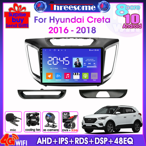 Автомагнитола на Android 10,0 для hyundai Creta ix25 2016-2022, 2din, 8 ядер, мультимедийный плеер, GPS-навигация, 4G + Wifi, RDS, DSP + 48EQ, стерео ► Фото 1/6