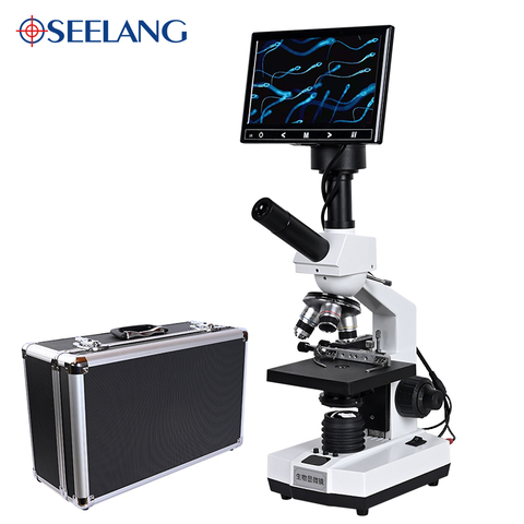 Профессиональный лабораторный биологический HD бинокулярный микроскоп с зумом 2000X + USB 5MP электронный цифровой окуляр 7-дюймовый ЖК-дисплей ► Фото 1/6