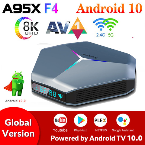 A95X F4 Смарт ТВ Box Android 10 Amlogic S905X4 ТВ коробка 4K YouTube 4 Гб Оперативная память 32GB 64GB 128GB Встроенная память 2,4G/5G Wi-Fi RGB светильник Декодер каналов кабельного телевидения ► Фото 1/6