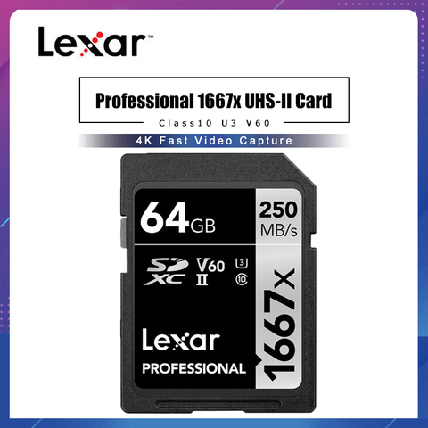 Lexar Профессиональный 1667x SDXC UHS-II sd-карты объемом 64 Гб 128 256 250 МБ/с. Мощный высокой скорости карты памяти V60 U3 Class10 SD карты ► Фото 1/6