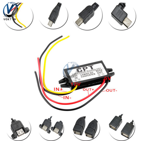 DC-DC 12V to 5V 3A 15W Автомобильный водонепроницаемый преобразователь источника питания Mini USB понижающий блок питания выходной адаптер для автомоб... ► Фото 1/6