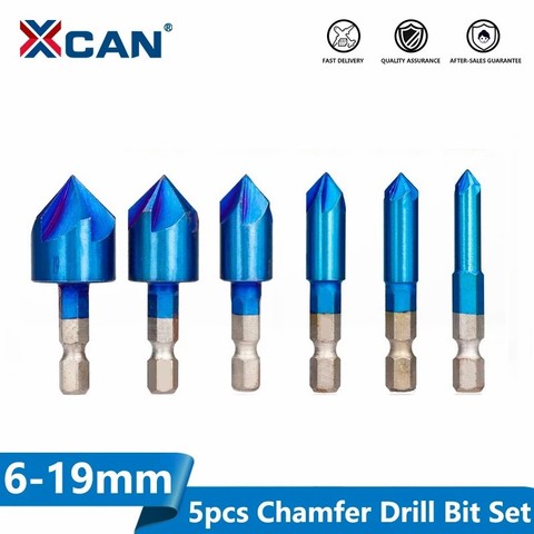 XCAN 5 флейт фаски набор сверл 6 шт 6-19 мм 90 градусов HSS фаски Резак нано синий покрытием зенковки сверло ► Фото 1/6