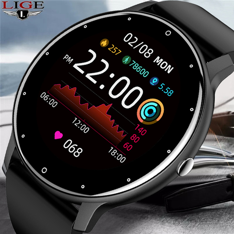 LIGE 2022 Новый смарт-часы для мужчин полный сенсорный Экран Спорт Фитнес часы IP67 Водонепроницаемый Bluetooth для Android ios смарт-часы для мужчин + коробка ► Фото 1/6