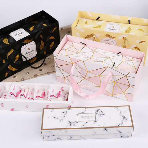 Креативная Подарочная коробка с фламинго, мраморный бумажный пакет, сумки-тоуты для печенья, свадебные коробки для шоколадного торта, бумаж... ► Фото 1/6