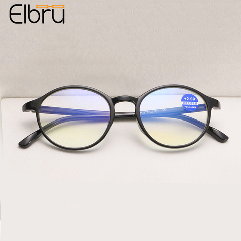 Elbru Ретро Анти-синий светильник очки для чтения TR Рамка увеличение очки дальнозоркости очки унисекс с диоптрией от 0 до + 4,0 ► Фото 1/6