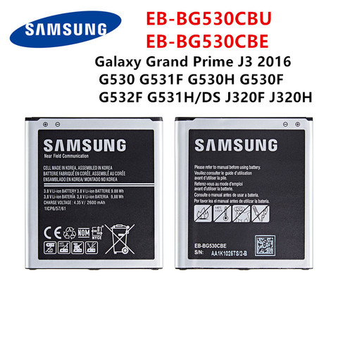 SAMSUNG оригинальная EB-BG530CBU EB-BG530CBE 2600 мА/ч, батарея для Samsung Galaxy Grand Prime J3 2016 G530 G531F G530H G530F G532F NFC ► Фото 1/4