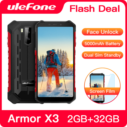 Защищенный смартфон Ulefone Armor X3, на базе Android 9.0, IP68, экран 5,5 дюйма, 2 ГБ 32 ГБ, 5000 мАч, 3G сотовый телефон, мобильный телефон ► Фото 1/6