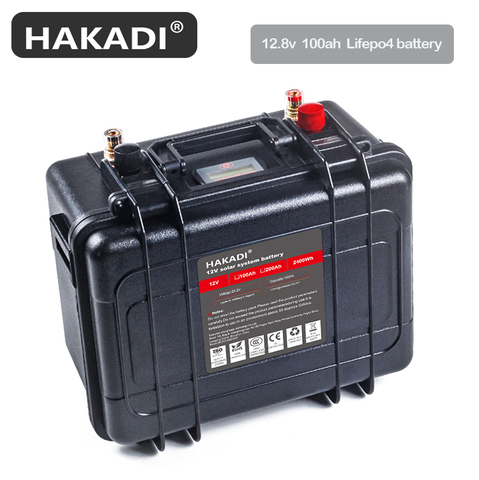 HAKADI 12v 100ah батарея для глубокого цикла Lifepo4, литий-железо-фосфат, встроенный аккумулятор bms для Golf Cart, Ev, Rv, аккумулятор для хранения солнечной ... ► Фото 1/6