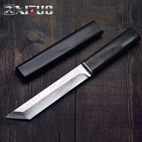 XITUO дамасский стальной нож для чистки овощей VG10 бытовой кухонный нож Кливер нож для выживания на природе японский самурайский стиль K футляр ► Фото 1/6