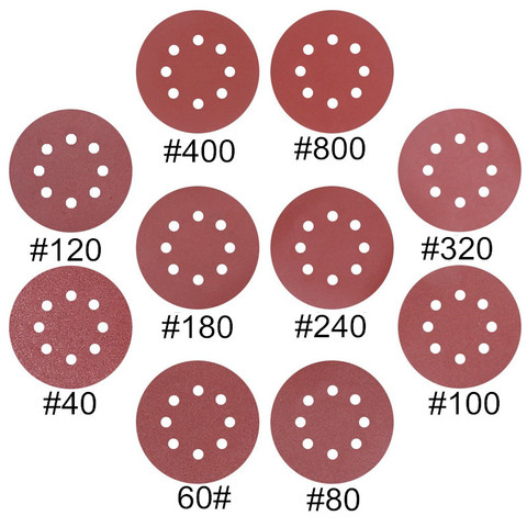 10 шт., круглые наждачные бумаги, 5 дюймов, 125 мм, 8 отверстий, Зернистость 40-2000 ► Фото 1/6
