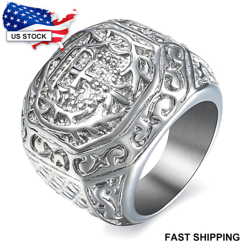 Мужское кольцо с крестообразной короной, в виде рок-н-РОЛА, серебряное, размер США 8-13 LHR141, кольцо из нержавеющей стали 316l ► Фото 1/1