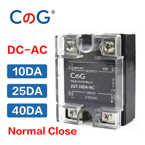 CG 10A 25A 40A DA NC, нормально закрытый однофазный регулятор постоянного тока, радиатор переменного тока, SSR-10DA 25DA 40DA NC твердотельные реле ► Фото 1/4
