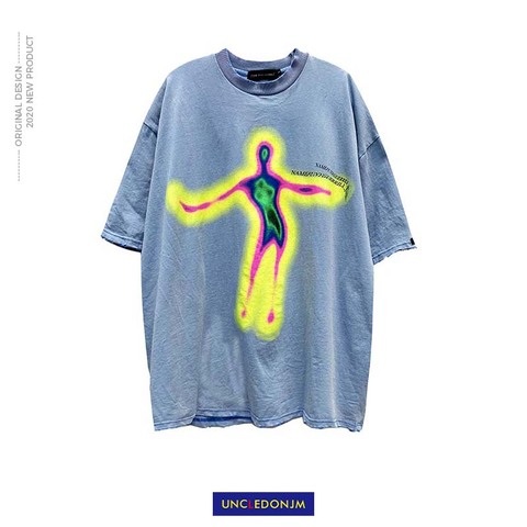 Мужская футболка UNCLEDONJM, деформированная, с коротким рукавом, в стиле хип-хоп, летняя уличная одежда, в стиле ретро, футболка большого размера ► Фото 1/6